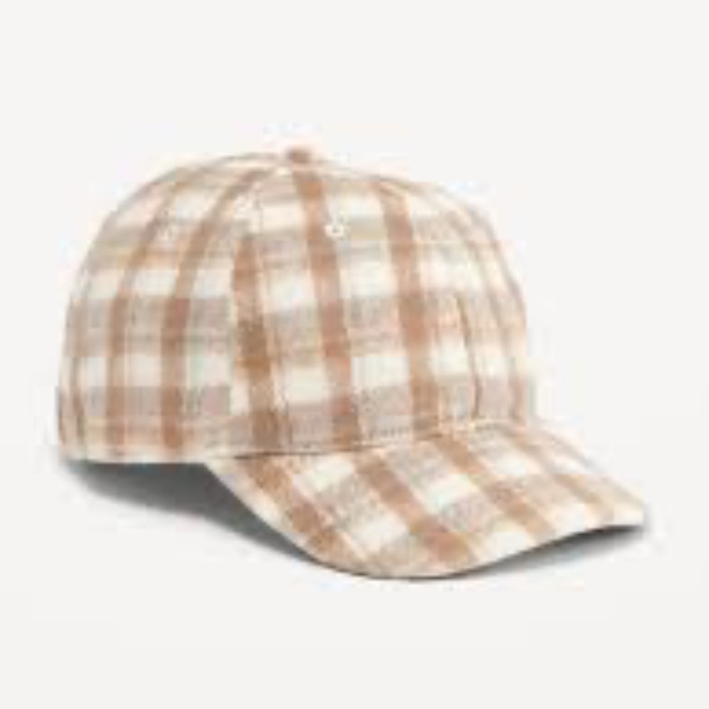 🟢 Classic Plaid Baseball Cap - Beige White